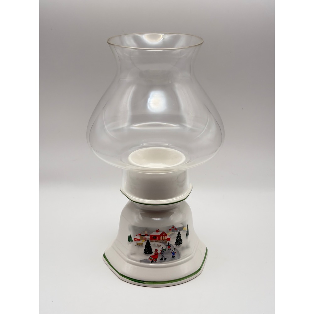 Vintage Sango Silent Night Hurricane Lamp #3900 Ceramic Glass Christmas Candle